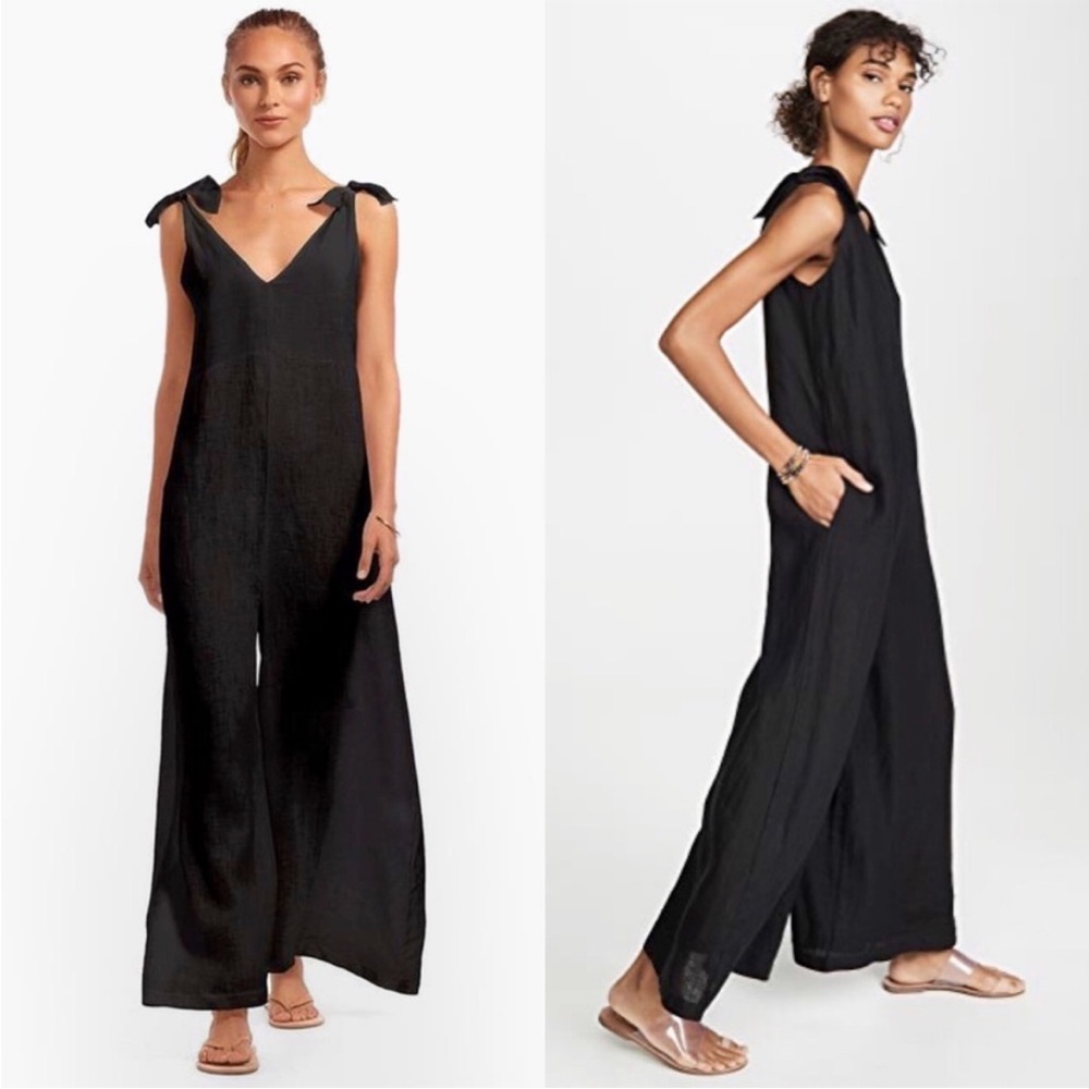 Vitamin A Marina EcoLinen Black Jumpsuit CoverUp Medium - Picture 2 of 13